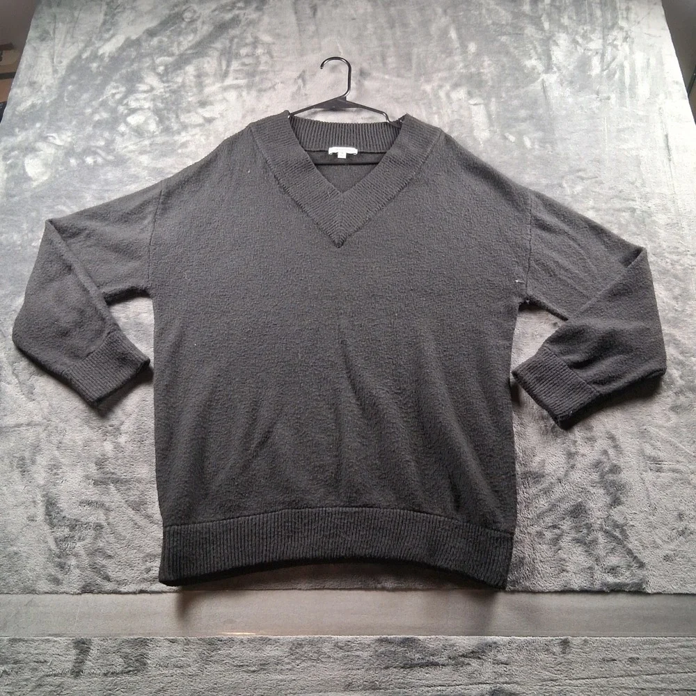 Stacy London V-Neck Sweater Womens Medium Black Knit Long Sleeve Oversized 2326